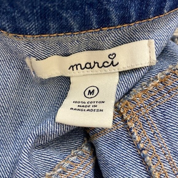 MARCI Distressed Denim Jean Trucker Jacket Sequin Pineapple Back Size Medium - Picture 8 of 9